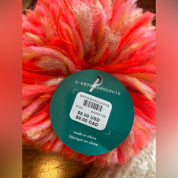 Anthropologie Pick-a-pom White Beanie with Pink Pom - Picture 4 of 6